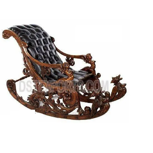 Premium Rocking Chair with Heavy Carving Wooden Hand Carved Royal Rocking Chair British Colonial Rocking Chair For Home