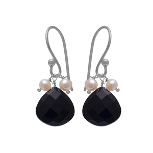 Pendientes colgantes de ónix negro perla genuina sólida. Plata de Ley 925 con chapado en oro Alambre de oreja hecho a mano Joyería fina - Product Image 4
