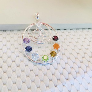 925 Silver Chakra Aum Round With Pendants Ladies Silver Multi Color Handmade Pendants Silver Seven Cut Gemstones Pendants Real - Product Image 6