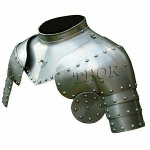 Medieval Pauldrons hombro disfraz armadura renacentista tela pantalones acero Gorget espuma Correa plata acabado hombro soporte - Product Image 1