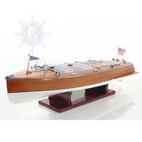 Maqueta de Barco de Cedro Chris Craft de 62 cm Pintada a Mano, Réplica con Triple Cabina, Soporte de Exhibición, Estilo Náutico, Hecho en Vietnam, OMH B294