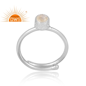 Rainbow Moonstone <b>Ring</b> Jewelry Wholesaler Round Fancy Crown Fine <b>Silver</b> <b>Adjustable</b> Band <b>Ring</b> For Women's Jewelry - Product Image 2