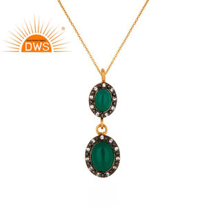 2020 diseñador 18K chapado en oro collar con colgante de plata collar de piedras preciosas de ónix verde Joyería Al por mayor colección clásica - Product Image 1