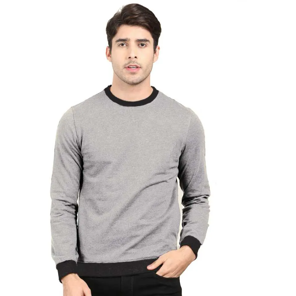 Wholesale Gray Color Men's T Shirt In Full Sleeves Ribbed Tee Shirts With Custom Design Fashionable Men's Wear for sale