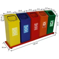 शून्य रीसाइक्लिंग बिन 5 डिब्बों के साथ रंग कोडित डिजाइन के लिए कचरे के रूप में कागज के विभिन्न क्रमबद्ध धातु प्लास्टिक के गिलास आदि