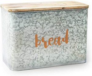 Boîte à pain chromée fantaisie, boîte de rangement avec couvercle en bois décorative pour la cuisine - Product Image 1