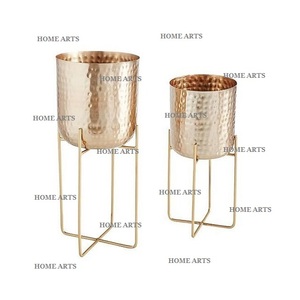 Lot de 4 jardinières à fleurs en cuivre martelé forme ronde taille personnalisée pots de fleurs pour la décoration de jardin - Product Image 4