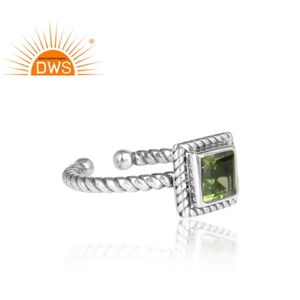 Square Cut <b>Green</b> Peridot Gemstone Woman's Weddings Ring <b>Jewelry</b> Oxidized Sterling Silver Twisted Ring <b>Jewelry</b> Manufacturer - Product Image 3