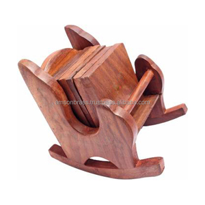 Sous-verres en bois Tasse à café faite à la main Dessous de verre en bois Table à manger Dessous de verre avec balançoire Porte-chaise Noyer Hêtre - Product Image 1