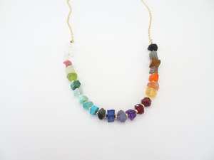 92.5 Sterling <b>Silver</b> Natural Untreated Raw Multi Gemstone Handmade Necklace 24"<b>Long</b> Indian Manufracture - Product Image 6