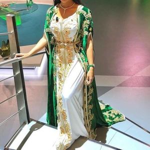 GREEN WHITE JACKET -FLOOR LENGTH CAFTAN EMBROIDERY of DABKA, CRYSTAL GLASS BEADS,GLASS STONE WORK for PARTY-WEAR @ 2022 - Product Image 1