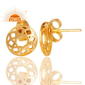 14พันสีเหลืองทองชุบเงินสเตอร์ลิงทำด้วยมือศิลปะการออกแบบรอบกระดุมต่างหูผู้ค้าส่งเครื่องประดับ - Product Image 2
