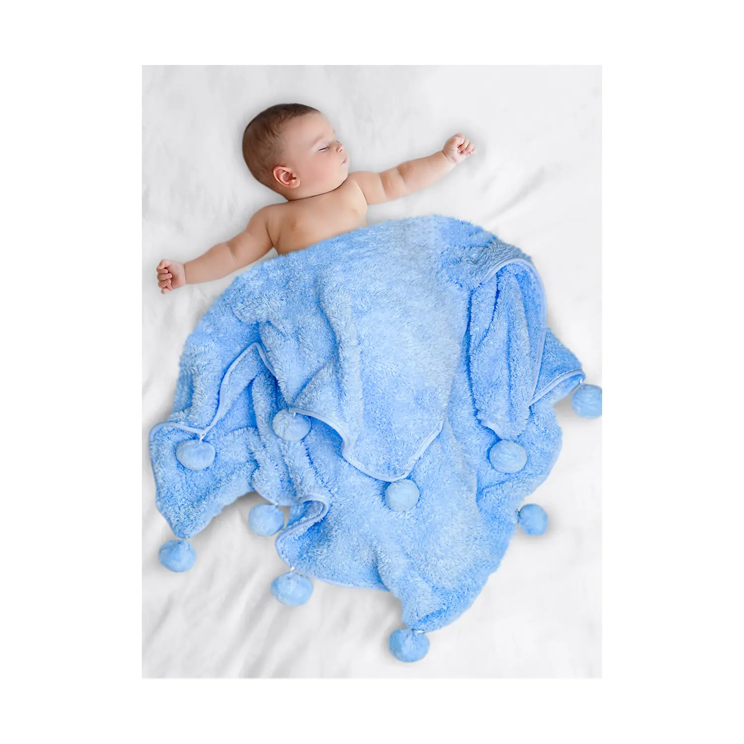 New Design Comfortable Baby Bed 100% Local Pompom Baby Blanket