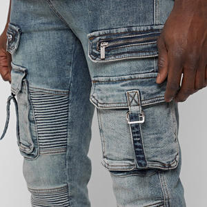<b>Jean</b> Factory <b>Men</b> Regular Fit Stone Wash Blue Ribbed Cargo Strap Multi Pocket <b>Jeans</b> Pants - Product Image 3