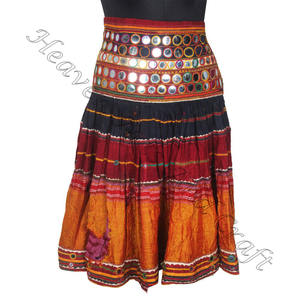 กระโปรงบานจาราแบบผูกเชือกสไตล์วินเทจของแท้กระโปรงบานจาราผ้าแนววินเทจแบบโบโฮยาวสไตล์อินเดีย - Product Image 3