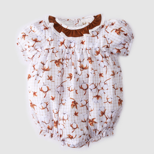 Combinaisons en dentelle imprimées 100% coton Keli Bear BB2345 pour bébés filles, vêtements d'hiver pour nourrissons, manches courtes, certifiées CPSIA OEKO-TEX - Product Image 1