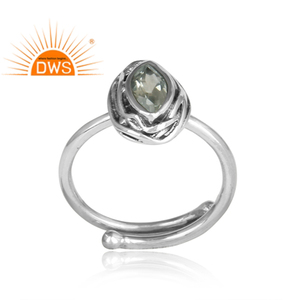 Natural Green Amethyst Gemstone Set 925 Sterling Silver Oxidized <b>Adjustable</b> <b>Ring</b> Wedding Jewelry Manufacturer - Product Image 2