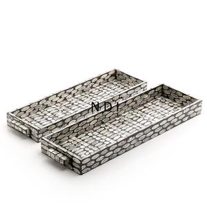 Venta caliente accesorios de decoración de boda bandeja de acabado con incrustaciones de hueso rojo de madera aperitivos de comida y bandejas para servir pasteles - Product Image 6