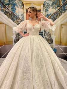 Vestido de novia turco para mujer, elegante, largo, de noche, de gasa, tul, satén, de lujo, de alta calidad - Product Image 4