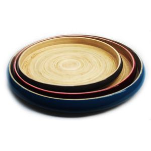 Plateau de service en bambou laqué écologique MK_BAMBOO avec bord large, assiette en bambou tissé, couleur et logo personnalisables - Product Image 1