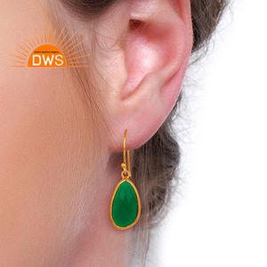 Pendientes de gota de GEMA de ónix verde Natural, fabricante de joyería, Plata de Ley chapada en oro de 18k, joyería artesanal al por mayor - Product Image 4