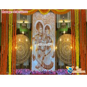 Marco 3D de Radha Krishna para decoración de boda, escultura de Radha Krishna de fibra de oro blanco, para vestíbulo - Product Image 1