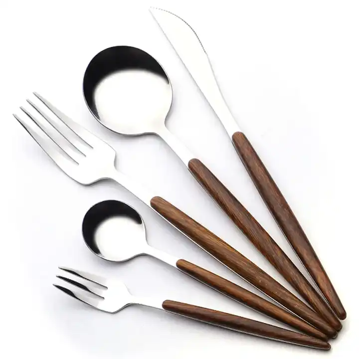 5 Pieces Silverware Flatware Set With Wooden Handle For 2, Stainless Steel  Flatware Cutlery Set For Home And Restaurant, Travel - Buy 5 Pieces Silverware  Flatware Set With Wooden Handle For 2