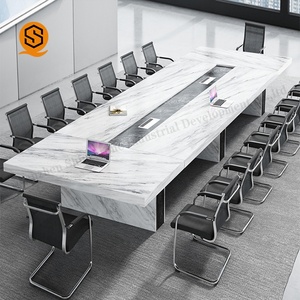 Custom White Elegant Big Size Solid Surface Office Meeting Table Rectangle Marble Room Conference Table - Product Image 1