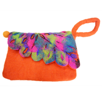 Porte-monnaie en feutre de laine orange, écologique, portable, pour usage quotidien, avec fermeture éclair, pour filles, pour ranger écouteurs, cartes d'identité, cartes de crédit, billets