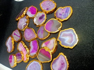 Natural Pink <b>Agate</b> <b>Coaster</b> Gold Plated Polished Gemstone Drink <b>Coaster</b> Luxury Home Decor Wedding Gift Wholesale Supplier - Product Image 4