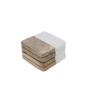 Dessous de verres en marbre et bois, de forme carrée, ensemble de sous-verres en marbre de bois, taille personnalisée et au meilleur prix - Product Image 2