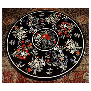 Best Quality Natural Black Marble Inlay <b>Work</b> Round <b>Table</b> Top - Product Image 1