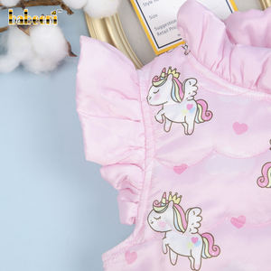 Babeeni, abrigo ecológico acolchado con estampado de unicornio para niñas, estilo informal de longitud regular, cierre de cremallera, OEM, ODM, venta al por mayor para niños - Product Image 3
