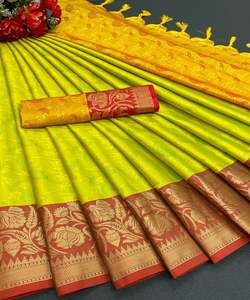 Dernières tenues de soirée Saree en soie de créateur avec chemisier Séquence de travail Look traditionnel multicolore Stock en gros de vêtement ethnique - Product Image 4