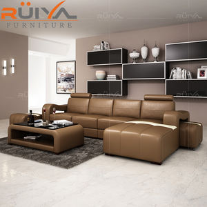 सऊदी अरब आधुनिक सोफे लक्जरी इतालवी भूरे रंग के चमड़े एल आकार कोने सोफा सेट - Product Image 6