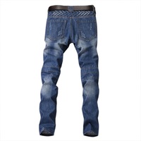 Jean Biker Classique en Denim Effet Vieilli pour Homme – Coupe Slim Confortable et Extensible, Taille Mi-Haute, Droit, Motif Écossais, Écologique, Léger et Adouci