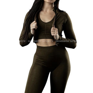 แจ็กเก็ตไร้รอยต่อสำหรับผู้หญิงผ้าครอปซิปรูดวัสดุยืดหยุ่นระบายอากาศได้ดีมีความสามารถในการยืดได้แบบไม่มีที่สิ้นสุด - Product Image 1