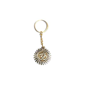 Brass Round Sun with Om Key Chain Polish finished Key Ring for Decoration Key Holder Sale and Supply
