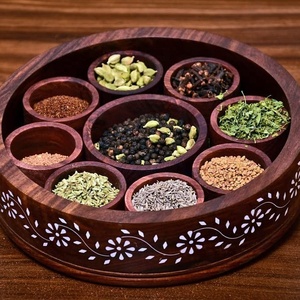 Caja de sal y pimienta de bambú Contenedor centros de mesa redondos de madera estante de especias redondo libro de invitados de madera redondo - Product Image 2