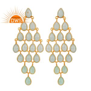 Boucles d'oreilles en calcédoine pour femmes, boucles d'oreilles multi-eau, plaqué or 18k, lustre indien, argent, fabrication de bijoux - Product Image 1