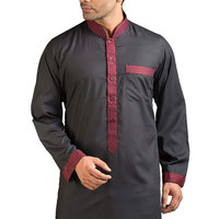 Qamis islamique pour homme, nouveau design, manches longues, imprimé style saoudien, couleur noire, élégant et décontracté, en polyester et coton