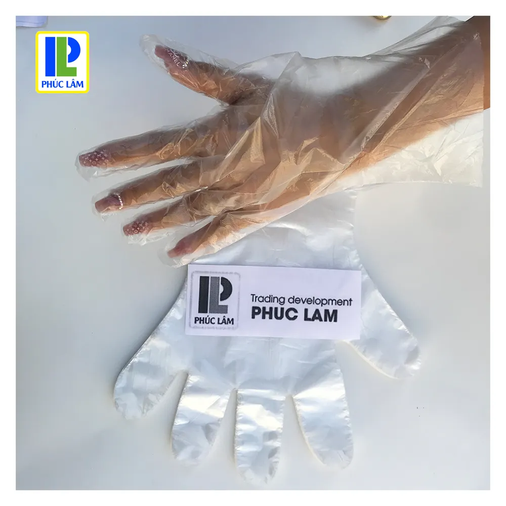 実用的な高品質透明使い捨てhdpeビニールpe手袋厚く使い捨て透明プラスチック手袋