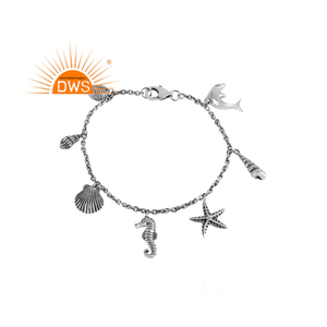 Trending 2026 Oxidized Sterling Silver Multi <b>Charm</b> Bracelet For Women Jewelry Manufacturer - Product Image 1