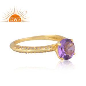 Anillo de banda de piedras preciosas de topacio blanco Natural y amatista de Plata de Ley 925 para fabricante de joyería de mujer - Product Image 3