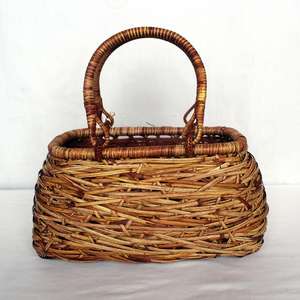 Bolso de paja de ratán natural vintage con dos asas Tipo de cierre abierto - Product Image 1