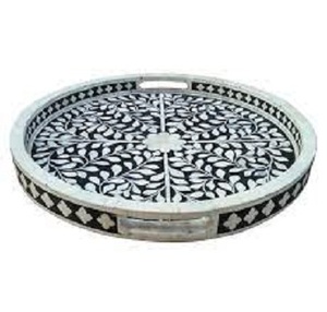 Vente chaude Antique rond Bone Inlay Plateau En Gros Plateau De Service En Bois pour Cuisine Maison Hôtel avec Design Indien pour la Nourriture - Product Image 3