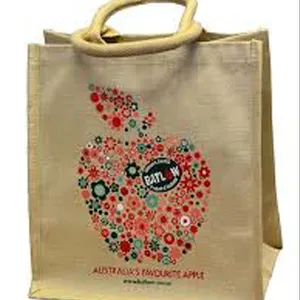 Bolsa de yute barata, venta al por mayor, estampada, de compras, arpillera laminada, personalizada, de yute, larga, reutilizable