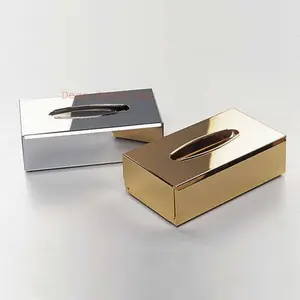 Boîte à mouchoirs en acier inoxydable, or et argent - Product Image 1