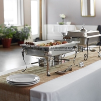 Plat de service rectangulaire de luxe en acier inoxydable brillant argenté avec couvercle et support, taille personnalisée, pour buffet