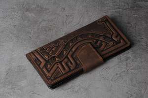 กระเป๋าสตางค์ผิวนูนสีน้ำตาลเข้ม,กระเป๋าใส่บัตรกระเป๋าเงินสุดหรูหนังวัวแท้สำหรับผู้ชาย - Product Image 2